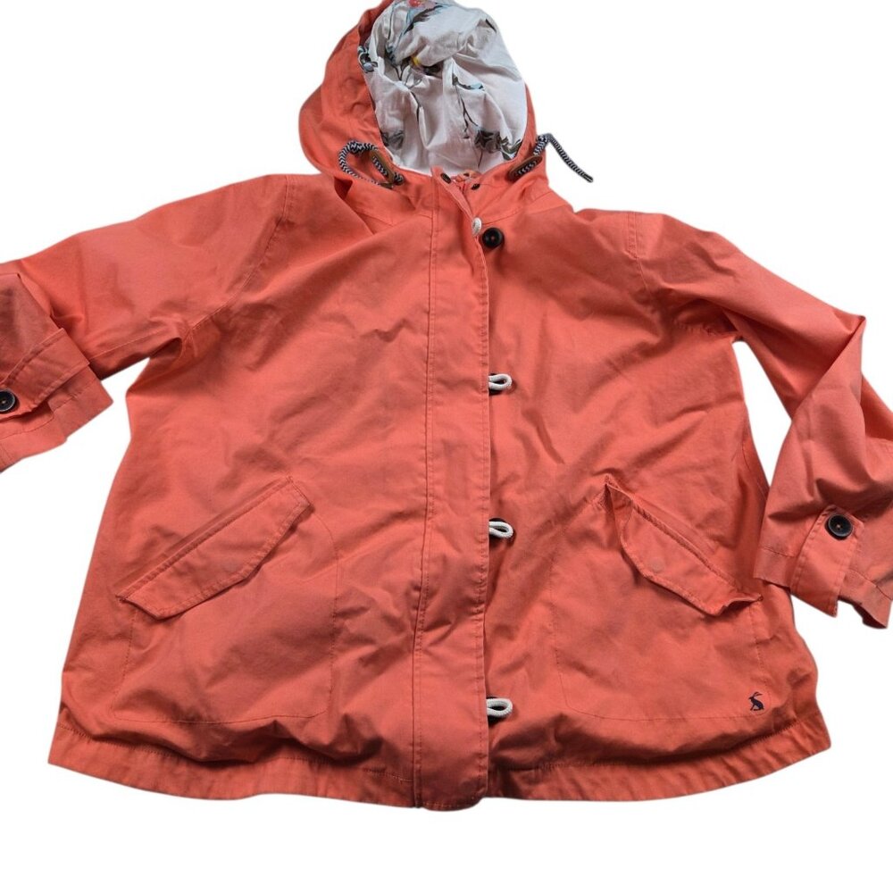 Joules Jacket Womens 16 Orange Right As Rain Waterproof Hooded Button Zip